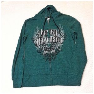 Green zip-up Harley Davidson hoodie
